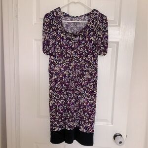 EUC BCBG Paris Purple Geometric Cowl Neck Puff Sleeve Pockets M